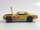 2011 Hot Wheels Heat Fleet '65 Ford Mustang Hardtop Yellow Die Cast Toy Muscle Car Vehicle with Opening Hood