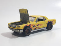 2011 Hot Wheels Heat Fleet '65 Ford Mustang Hardtop Yellow Die Cast Toy Muscle Car Vehicle with Opening Hood