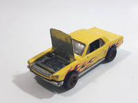 2011 Hot Wheels Heat Fleet '65 Ford Mustang Hardtop Yellow Die Cast Toy Muscle Car Vehicle with Opening Hood