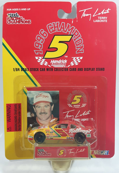 1997 Racing Champions 1996 Champion #5 Terry Labonte Kellogg's Chevrolet Monte Carlo Red Yellow Die Cast Toy Race Car Vehicle with Collector Card and Display Stand - New in Package Sealed