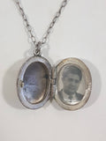 Vintage Burkhardt Jewelers Victorian Style Floral Engraved Sterling Silver Opening Photo Locket Necklace