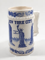 Vintage New York City Blue and White Ceramic Pottery Beer Stein Mug