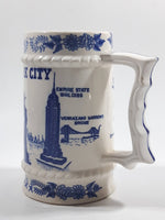 Vintage New York City Blue and White Ceramic Pottery Beer Stein Mug