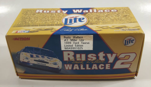 1999 Action Racing Limited Edition NASCAR #2 Rusty Wallace Miller Lite Beer 1999 Ford Taurus Blue and White 1/64 Scale Die Cast Toy Car Vehicle New in Box