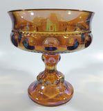 Vintage Indiana Orange Amber Iridescent Rainbow 5 1/4" Tall Carnival Glass Pedestal Style Thumbprint Compote Candy Dish