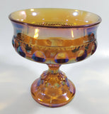 Vintage Indiana Orange Amber Iridescent Rainbow 5 1/4" Tall Carnival Glass Pedestal Style Thumbprint Compote Candy Dish