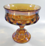 Vintage Indiana Orange Amber Iridescent Rainbow 5 1/4" Tall Carnival Glass Pedestal Style Thumbprint Compote Candy Dish