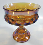 Vintage Indiana Orange Amber Iridescent Rainbow 5 1/4" Tall Carnival Glass Pedestal Style Thumbprint Compote Candy Dish