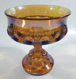 Vintage Indiana Orange Amber Iridescent Rainbow 5 1/4" Tall Carnival Glass Pedestal Style Thumbprint Compote Candy Dish