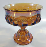 Vintage Indiana Orange Amber Iridescent Rainbow 5 1/4" Tall Carnival Glass Pedestal Style Thumbprint Compote Candy Dish