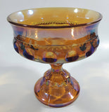 Vintage Indiana Orange Amber Iridescent Rainbow 5 1/4" Tall Carnival Glass Pedestal Style Thumbprint Compote Candy Dish