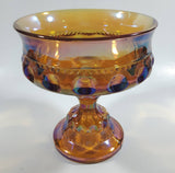 Vintage Indiana Orange Amber Iridescent Rainbow 5 1/4" Tall Carnival Glass Pedestal Style Thumbprint Compote Candy Dish