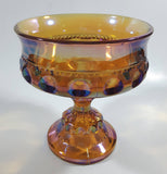 Vintage Indiana Orange Amber Iridescent Rainbow 5 1/4" Tall Carnival Glass Pedestal Style Thumbprint Compote Candy Dish