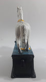 Vintage Trick Pony Horse Blue, White, and Dark Brown Cast Iron Mechanical Coin Bank