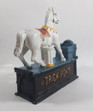 Vintage Trick Pony Horse Blue, White, and Dark Brown Cast Iron Mechanical Coin Bank