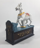 Vintage Trick Pony Horse Blue, White, and Dark Brown Cast Iron Mechanical Coin Bank