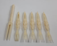 Vintage Mid Century 6 Piece Plastic Decorative Appetizer Forks