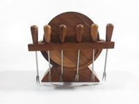 Vintage Wood Appetizer Forks and Coaster Set in Holder