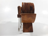 Vintage Wood Appetizer Forks and Coaster Set in Holder