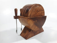 Vintage Wood Appetizer Forks and Coaster Set in Holder