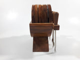 Vintage Wood Appetizer Forks and Coaster Set in Holder