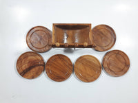 Vintage Wood Appetizer Forks and Coaster Set in Holder