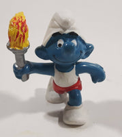 Vintage 1979 Peyo Smurf Character Olympic Athlete Running with Torch PVC Toy Figure