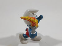 Vintage 1979 Peyo Smurf Character Olympic Athlete Running with Torch PVC Toy Figure