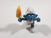 Vintage 1979 Peyo Smurf Character Olympic Athlete Running with Torch PVC Toy Figure