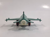 Vintage Dyna Plane No. 2014 F-16 Fighter Jet USAF Teal Green Pull Back Motorized Friction Die Cast Toy Airplane - Missing the Canopy and Front Wheel