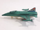Vintage Dyna Plane No. 2014 F-16 Fighter Jet USAF Teal Green Pull Back Motorized Friction Die Cast Toy Airplane - Missing the Canopy and Front Wheel