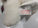 Russ Berrie & Co Grizzby White Bear with Red and Green Plaid Bow Tie 7" Long Toy Stuffed Animal Plush
