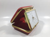 Vintage Europa Germany 2 Jewels Red Cased Travel Pocket Wind-Up Alarm Clock - Working