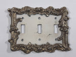 Vintage Ornate Brass Metal Triple Light Switch Cover