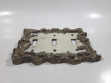 Vintage Ornate Brass Metal Triple Light Switch Cover