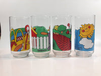 Vintage McDonald's Birdie The Early Bird, Hamburglar, Grimace, Ronald McDonald Character 5 3/4" Tall 14 oz. Glass Drinking Cup - Coca-Cola Set of 4