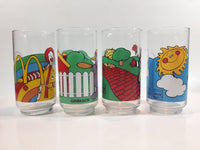 Vintage McDonald's Birdie The Early Bird, Hamburglar, Grimace, Ronald McDonald Character 5 3/4" Tall 14 oz. Glass Drinking Cup - Coca-Cola Set of 4