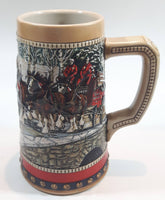 1988 Budweiser Holiday Stein Collection Collector's Series "The hitch on a winter's evening." Ceramic Beer Stein - Handcrafted in Brazil by Ceramarte