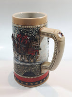 1988 Budweiser Holiday Stein Collection Collector's Series "The hitch on a winter's evening." Ceramic Beer Stein - Handcrafted in Brazil by Ceramarte