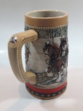 1988 Budweiser Holiday Stein Collection Collector's Series "The hitch on a winter's evening." Ceramic Beer Stein - Handcrafted in Brazil by Ceramarte