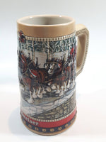 1988 Budweiser Holiday Stein Collection Collector's Series "The hitch on a winter's evening." Ceramic Beer Stein - Handcrafted in Brazil by Ceramarte