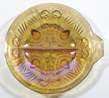 Vintage Indiana Orange Amber Iridescent Rainbow Gold 7 1/2" Diameter Carnival Glass Split Candy Dish