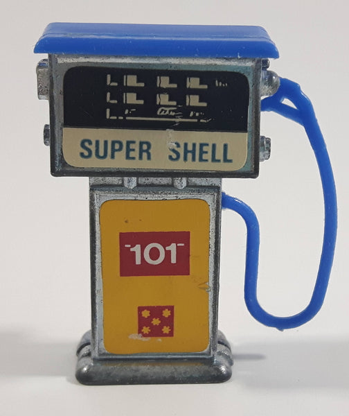 Vintage 1960s Corgi or Dinky Style Super Shell 101 Blue Topped Miniature Die Cast Metal Gasoline Gas Pump Gas Station Toy