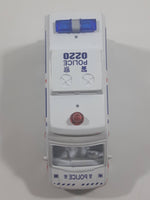 Carven No. T326 Police 0220 Van White Pullback Friction Motorized Die Cast Toy Car Vehicle with Opening Rear Doors - Needs Repair