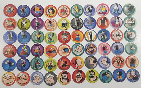 1995 King Features Syndicate Popeye The Sailor Cartoon Character Pogs / Caps FULL SET #1-60