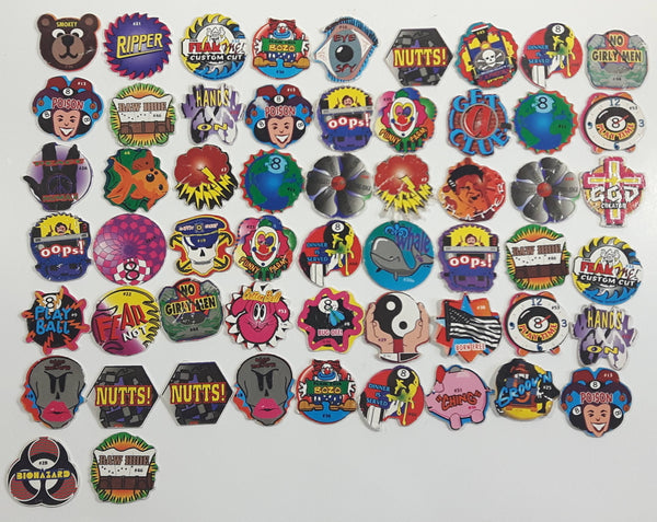 1990s Numbered Unique Shaped Pogs / Caps Lot of 56