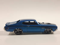 2010 Hot Wheels Muscle Mania '70 Buick GSX Dark Electric Blue Die Cast Toy Car Vehicle - Missing Windows