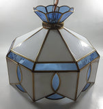 Plastic Panel Stained Glass Style Blue and White Hanging Light Fixture Lamp 12 x 16"