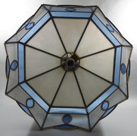 Plastic Panel Stained Glass Style Blue and White Hanging Light Fixture Lamp 12 x 16"