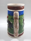 Vintage Horse Jumping Racing Large Embossed Ceramic Pottery Beer Stein 7 3/8" Tall - Cracks